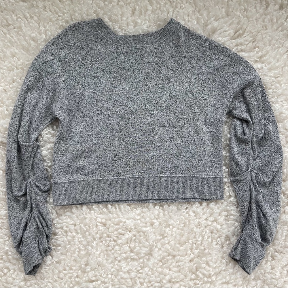 Zella Girl Ruched Long Sleeve Heather Grey Crop Top